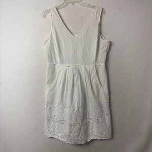 J Crew Dress sz 12 White Eyelet trim sleeveless cotton v neck knee romantic